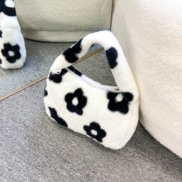1PC Women Girls Fluffy Shoulder Bag Top-handle Bag Female Autumn Winter Handbag Plush Tote Fashion Shopping Bag - Image 2