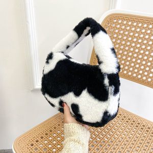 1PC Women Girls Fluffy Shoulder Bag Top-handle Bag Female Autumn Winter Handbag Plush Tote Fashion Shopping Bag