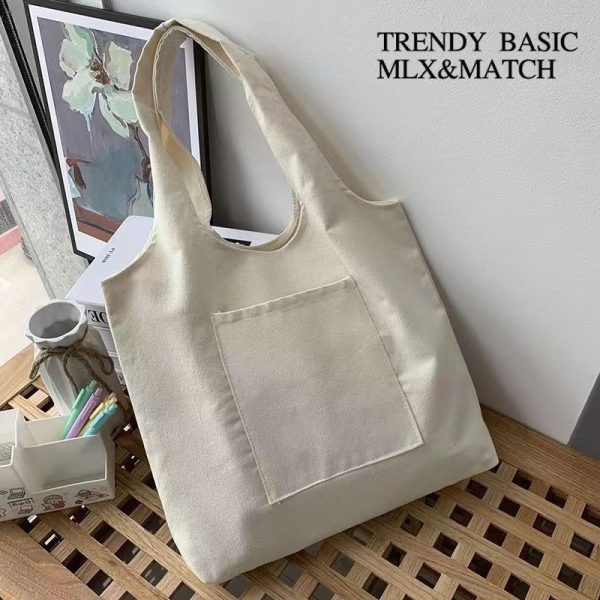 2022 Shopping Bag Women Bag Pure Color Series Beige Reusable Harajuku Commuter Simple Large Capacity Fashion Tote Bag - Image 2