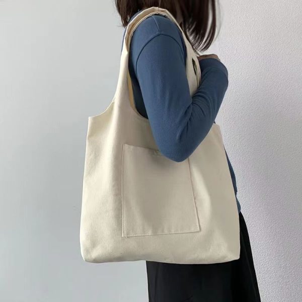 2022 Shopping Bag Women Bag Pure Color Series Beige Reusable Harajuku Commuter Simple Large Capacity Fashion Tote Bag - Image 3