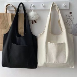 2022 Shopping Bag Women Bag Pure Color Series Beige Reusable Harajuku Commuter Simple Large Capacity Fashion Tote Bag