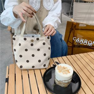 Corduroy Vintage Handheld Cloth Bag Art Student Mummy Handbag Commuter Girl Carrying Lunch Box Bag Tote Bags for Women