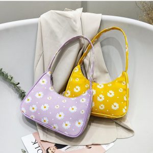 Cute Daisy Flower Print Clutch Purse Women Classic Shoulder Bag Lightweight Handbag with Zipper Closure 2022 Designer Bag