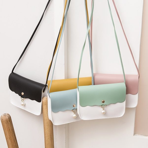 Fashion Simply PU Leather Crossbody Bag for Women Solid Color Shoulder Messenger Bag Lady Pendant Pearl Travel Small Handbag - Image 2