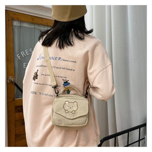 Hot Women Canvas Zipper Bag Preppy Style Student Tote Shoulder Messenger Bag Small Corduroy Bag Satchel Travel Purse Handbag - Image 3