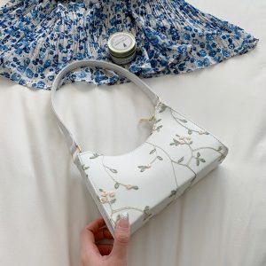 Lace Floral Stitching Shoulder Bag for Women 2022 Soft PU Leather Underarm Bags Beach Travel Handbag Girls Small Tote Bag