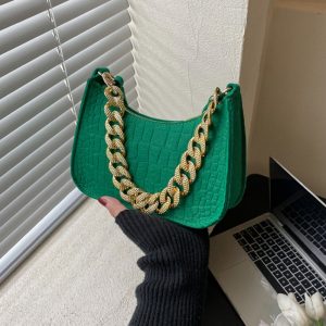Luxury Brand Leather Handbags Metal Chain Shoulder Bag Women Office Party Handbag Elegant Ladies Fashion Diamond Clutch Bags NEW