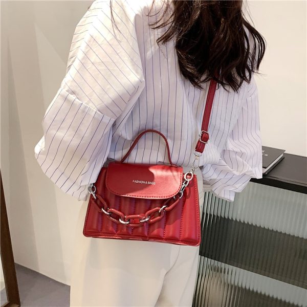 Messenger Bag 2022 New Handbag Fashion Simple Fashion Design PU Leather Shoulder Bag Female Chain Imitation Embroidery Thread - Image 4