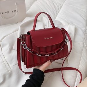 Messenger Bag 2022 New Handbag Fashion Simple Fashion Design PU Leather Shoulder Bag Female Chain Imitation Embroidery Thread