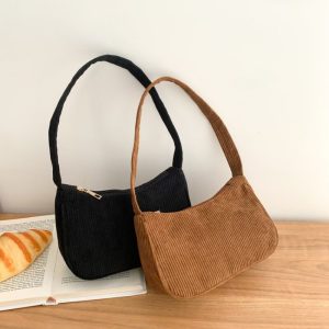 New Fashion Vintage Women Handbags Corduroy Underarm Bag Casual Women Shoulder Bags Solid Color Zipper Female Handbag Clutch