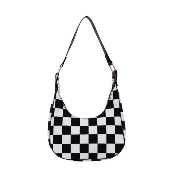 New Korean Version Houndstooth Grid Red Contrast Retro Chessboard Grid Staff Armpit Crescent Pouch Hand Shoulder Bag for Women - Image 5
