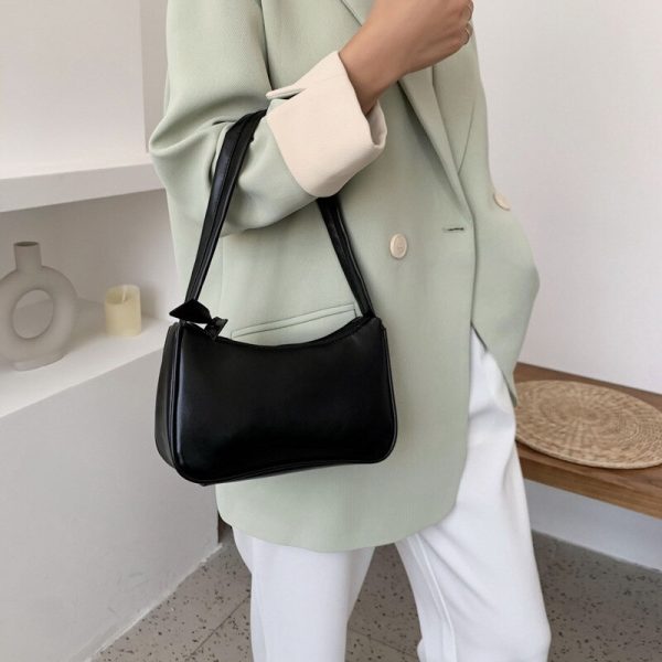 Retro Solid Color Totes Bags 2022 New Women's Fashion Handbags PU Leather Shoulder Underarm Bag Casual Women Shoulder Bag - Image 6