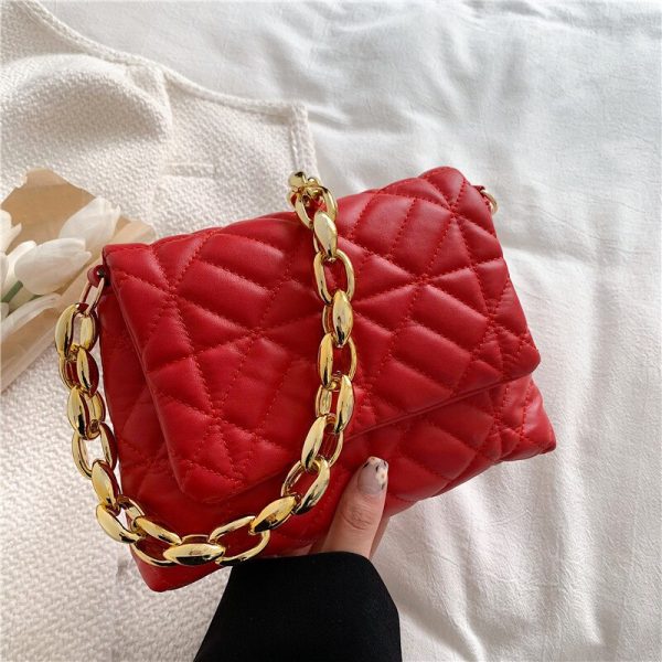 Rhombus Chain Small Women's Bag New Fashion Trendy Texture Single Shoulder Bag Simple Western Style Messenger Small Square Bag - Image 2