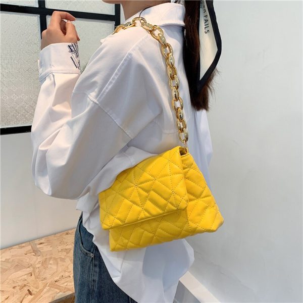 Rhombus Chain Small Women's Bag New Fashion Trendy Texture Single Shoulder Bag Simple Western Style Messenger Small Square Bag - Image 3