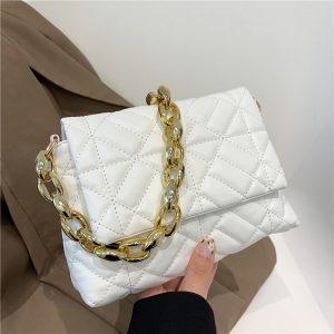 Rhombus Chain Small Women's Bag New Fashion Trendy Texture Single Shoulder Bag Simple Western Style Messenger Small Square Bag
