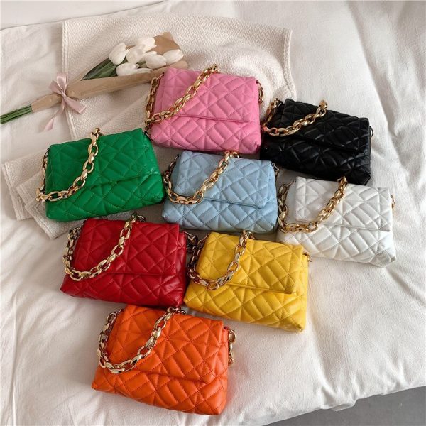 Rhombus Chain Small Women's Bag New Fashion Trendy Texture Single Shoulder Bag Simple Western Style Messenger Small Square Bag - Image 5