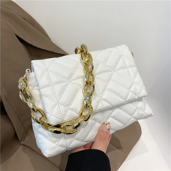 Rhombus Chain Small Women's Bag New Fashion Trendy Texture Single Shoulder Bag Simple Western Style Messenger Small Square Bag