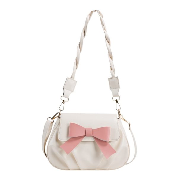 Shoulder Bag for Women Bow Solid Color Small Bag Women's Retro Fashion Pleated Casual Fashion Twist Shoulder Strap Diagonal Bag - Image 2