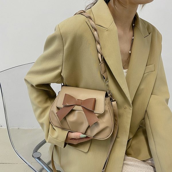 Shoulder Bag for Women Bow Solid Color Small Bag Women's Retro Fashion Pleated Casual Fashion Twist Shoulder Strap Diagonal Bag - Image 3