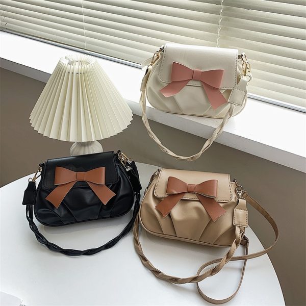 Shoulder Bag for Women Bow Solid Color Small Bag Women's Retro Fashion Pleated Casual Fashion Twist Shoulder Strap Diagonal Bag - Image 5