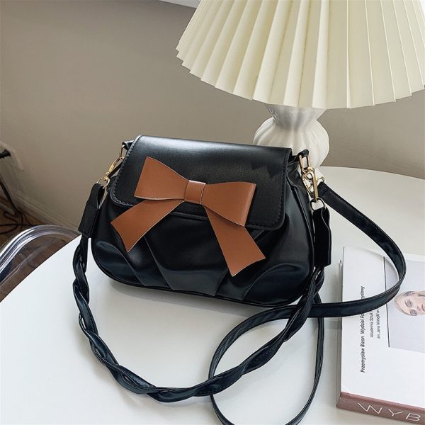 Shoulder Bag for Women Bow Solid Color Small Bag Women's Retro Fashion Pleated Casual Fashion Twist Shoulder Strap Diagonal Bag - Image 6