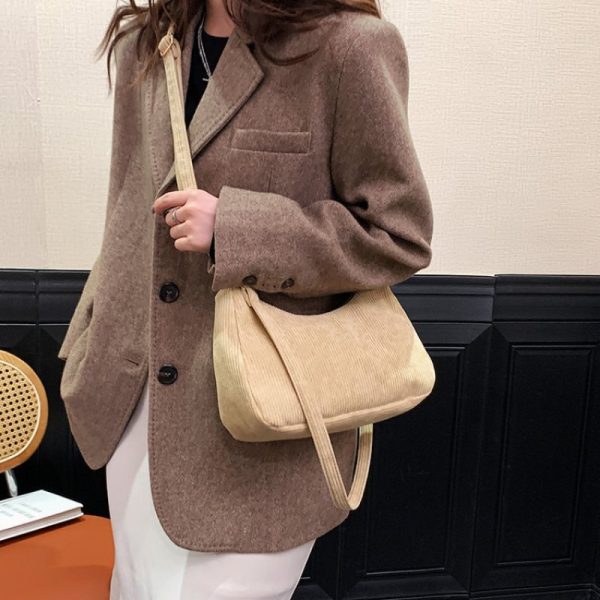 Solid Color Corduroy Women Shoulder Bag Luxury Designer Handbag Casual Crossbody Bags for Women 2022 New Zipper Messenger Bag - Image 2