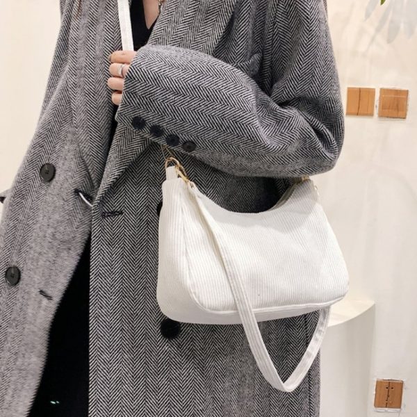 Solid Color Corduroy Women Shoulder Bag Luxury Designer Handbag Casual Crossbody Bags for Women 2022 New Zipper Messenger Bag - Image 4