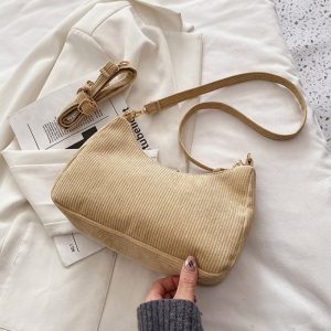 Solid Color Corduroy Women Shoulder Bag Luxury Designer Handbag Casual Crossbody Bags for Women 2022 New Zipper Messenger Bag