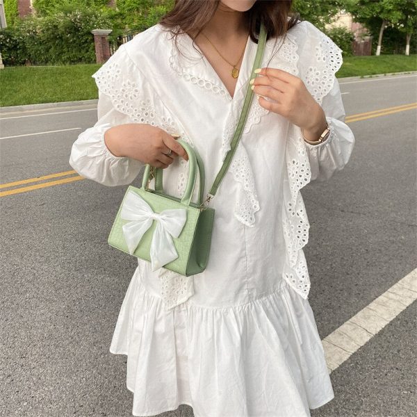Summer Small Bag Women's Bow Handbag 2022 New Fashion Fashion Trend Simple One-shoulder Messenger Women's Bag 18*8.5*13cm - Image 3
