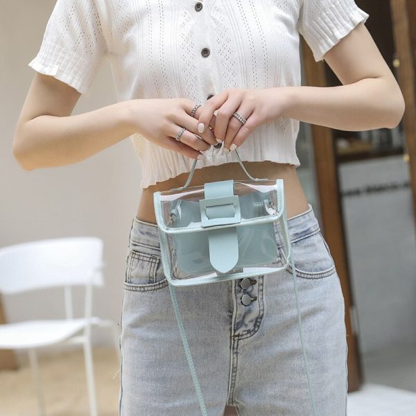 Summer and Autumn Transparent Jelly Small Square Bag 2022 New Product Korean Style Personality Big Pin Buckle Messenger Bag - Image 3
