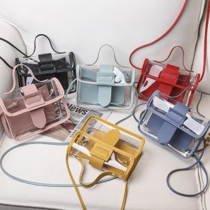 Summer and Autumn Transparent Jelly Small Square Bag 2022 New Product Korean Style Personality Big Pin Buckle Messenger Bag