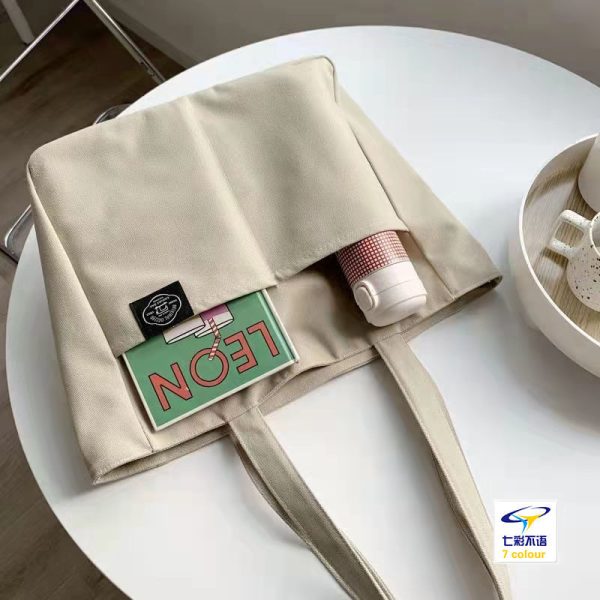 Women Canvas Tote Bag Solid Color Designer Ladies Casual Handbag Shoulder Bag Large Capacity Cotton Reusable Shopping Beach Bag - Image 2