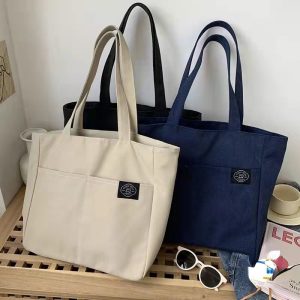 Women Canvas Tote Bag Solid Color Designer Ladies Casual Handbag Shoulder Bag Large Capacity Cotton Reusable Shopping Beach Bag