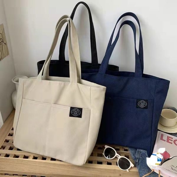 Women Canvas Tote Bag Solid Color Designer Ladies Casual Handbag Shoulder Bag Large Capacity Cotton Reusable Shopping Beach Bag