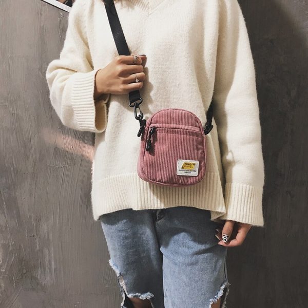Women Little Corduroy Cloth Shoulder Bag Small Canvas Messenger Bag for Key Phone Pink Crossbody Bags Cute Zipper Purse for Girl - Image 2