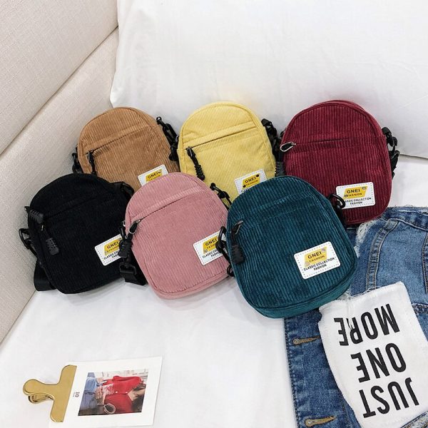 Women Little Corduroy Cloth Shoulder Bag Small Canvas Messenger Bag for Key Phone Pink Crossbody Bags Cute Zipper Purse for Girl - Image 3