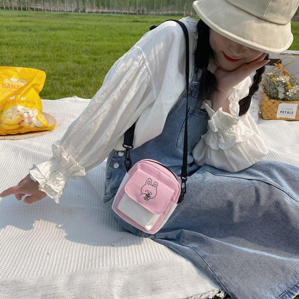 Women‘s Canvas Shoulder Bag Cartoon Printed Phone Messenger Bag Fashion Hit Color Flap Purse Casual Handbag Female Shopping Bag - Image 4