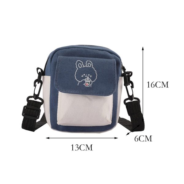 Women‘s Canvas Shoulder Bag Cartoon Printed Phone Messenger Bag Fashion Hit Color Flap Purse Casual Handbag Female Shopping Bag - Image 6