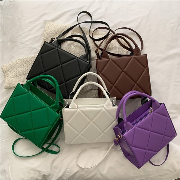 Women's Crossbody Bag Solid Color Bag New Winter Diamond Candy Color Portable Shoulder Messenger Bag Simple Small Square Bag - Image 6