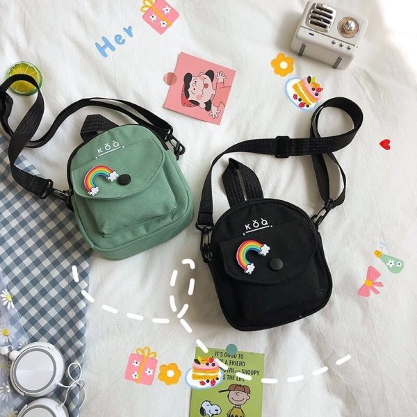 Women's Handbag Cute Small Bag Fashionable and Versatile Canvas Messenger Bag Korean Casual One Shoulder Small Square Bag - Image 2
