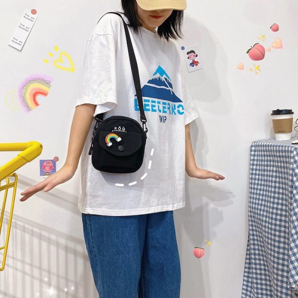 Women's Handbag Cute Small Bag Fashionable and Versatile Canvas Messenger Bag Korean Casual One Shoulder Small Square Bag - Image 3