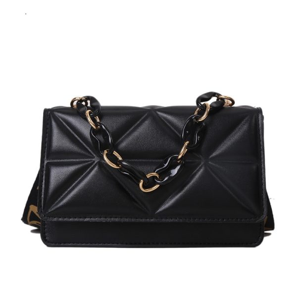 Women's Messenger Bag New Fashion Diamond Chain Solid Color Trendy Texture Wide Shoulder Strap One Shoulder Bag Small Square Bag - Image 2