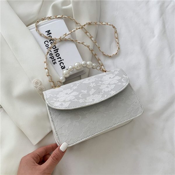Women's Shoulder Bag Pearl Chain Small Square Bag New Messenger Bag Trendy Fashion Handbag Velvet Casual Simplal Crossbody Bags - Image 2