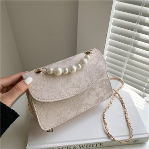 Women's Shoulder Bag Pearl Chain Small Square Bag New Messenger Bag Trendy Fashion Handbag Velvet Casual Simplal Crossbody Bags