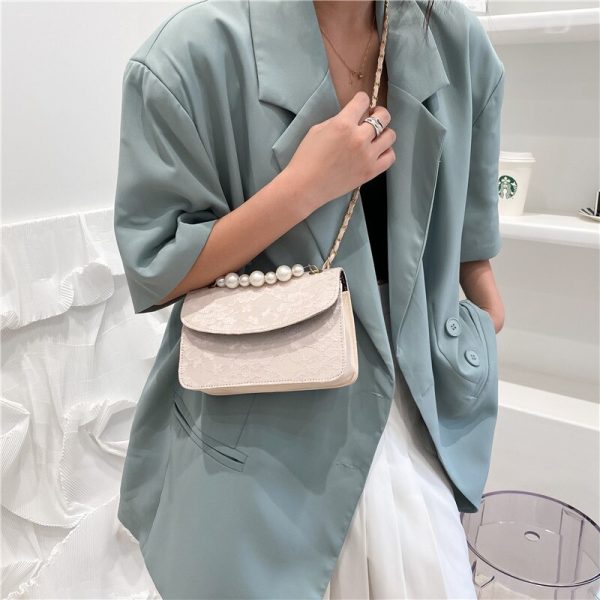 Women's Shoulder Bag Pearl Chain Small Square Bag New Messenger Bag Trendy Fashion Handbag Velvet Casual Simplal Crossbody Bags - Image 5